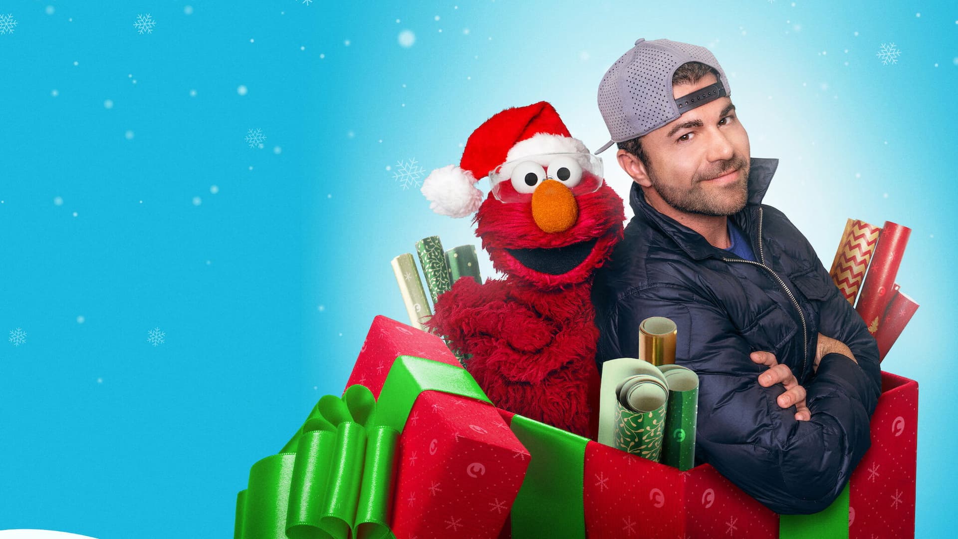 Elmo and Mark Rober's Merry Giftmas backdrop